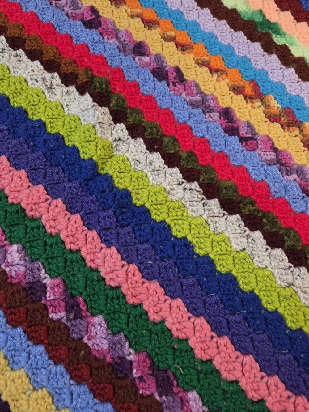 Handmade Multicolor Crochet Lap Blanket - Teal Trim